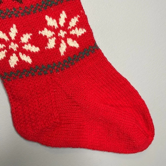 HANDKNIT Wool Christmas Stocking Red Gingerbread Men Snowflakes Large Capacity - Picture 4 of 5